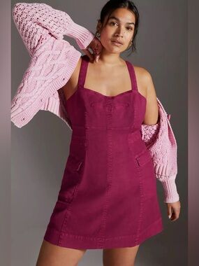 Anthropologie Denim Cargo Mini Dress in Raspberry Pink